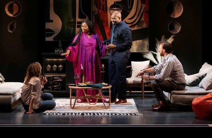 Olivia Darnley, Mimî M Khayisa, Sifiso Mazibuko and Scott Sparrow in A Good House at the Jerwood Theatre Downstairs, Royal Court, London. Photo: Camilla Greenwell