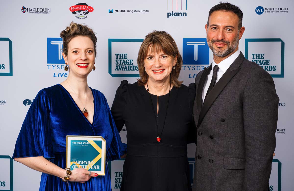 (Dawn James, Sarah Simpson and Adam Blanshay at The Stage Awards 2025. Photo: Alex Brenner