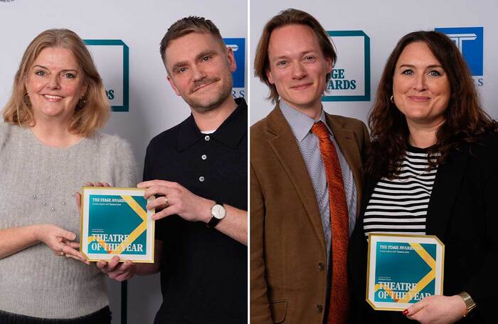 Nottingham Playhouse's Stephanie Sirr and Adam Penford, and the Orange Tree's Tom Littler and Hanna Streeter at The Stage Awards 2025. Photos: Alex Brenner