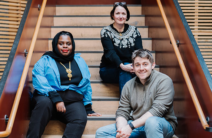 Five-Year Commitment writers Muneera Pilgrim, Hannah Khalil and Sam Parker. Photo: Bristol Old Vic