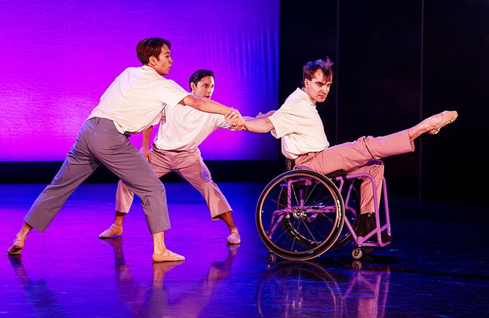 Yu Wakizuka, Kevin Poeung and Joseph Powell-Main in Victory Dance, part of Northern Ballet: Three Short Ballets at the Linbury Theatre, Royal Opera House. Photo: Robert David Pearson