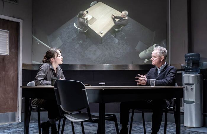 Rosie Sheehy and Jamie Ballard in An Interrogation at Hampstead Theatre Downstairs, London. Photo: Marc Brenner