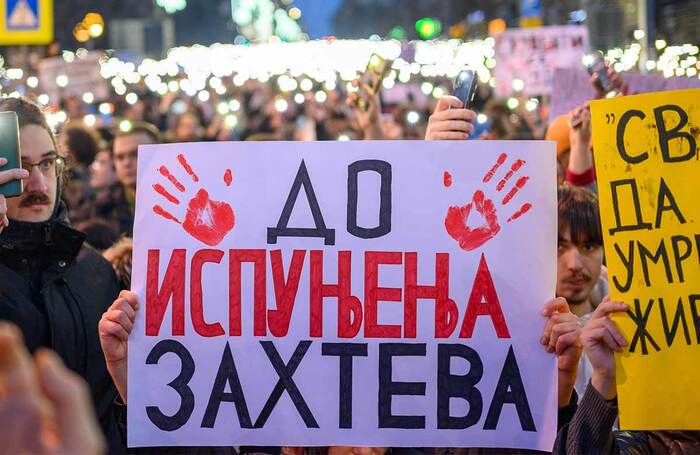 Serbian students and citizens protest against government corruption after Novi Sad railway station accident, in Belgrade, Serbia on December 22, 2024. Photo: Shutterstock