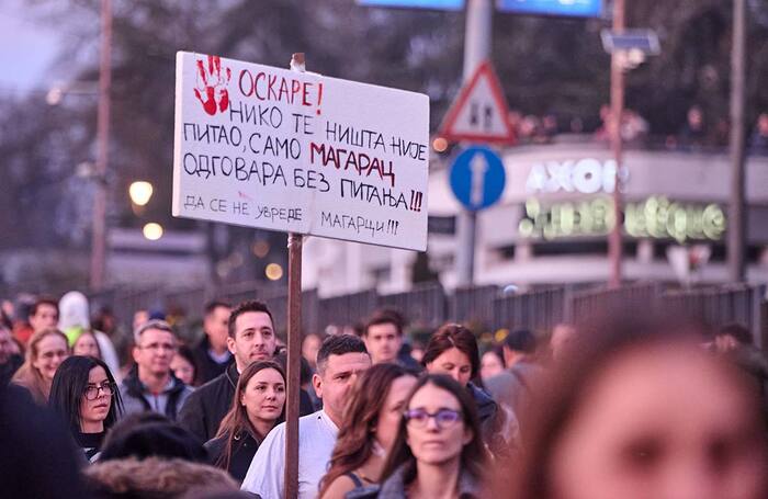 Student protests in Belgrade, Serbia, featuring the movement's red hand symbol (January 2025). Photo: Shutterstock