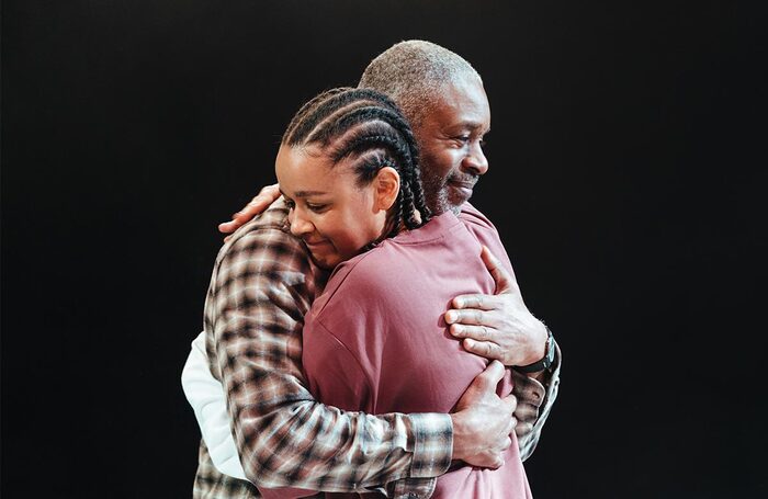 Coral Wylie and Wil Johnson in Lavender, Hyacinth, Violet, Yew at the Bush Theatre, London. Photo: Helen Murray