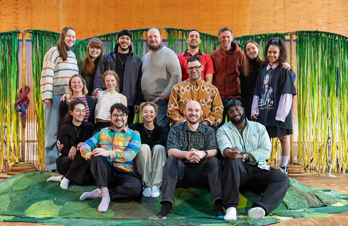 Director Aaron Parsons (centre) and cast members of the Royal Shakespeare Company&rsquo;s First Encounters: The Tempest. Photo: Sara Beaumont