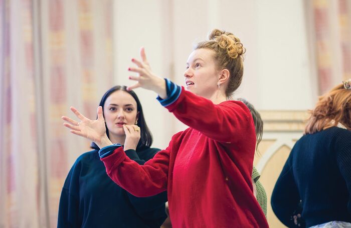 Sasha Harrington (right) with actor Katya Searle in rehearsals for The Testament of Gideon Mack. Photo: Mihaela Bodlovic Sasha Harrington (right) with actor Katya Searle in rehearsals for The Testament of Gideon Mack. Photo: Mihaela Bodlovic