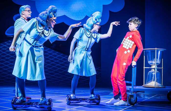 Max Bispham (right) and other members of the cast in The Parent Agency at Storyhouse, Chester. Photo: Supplied by the production