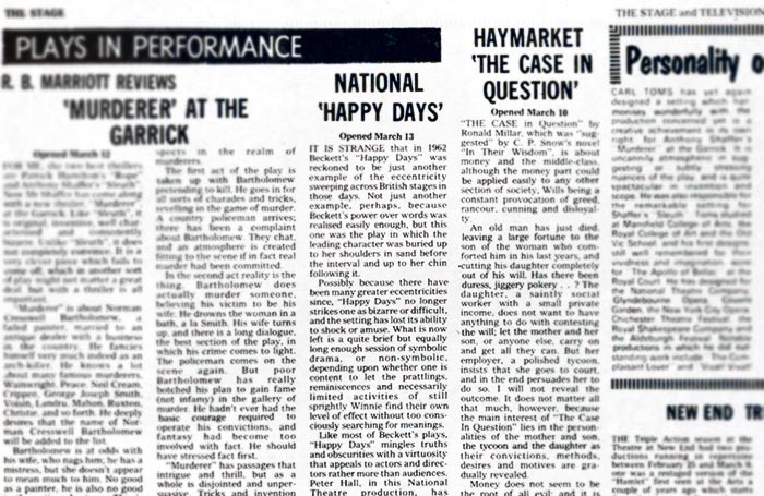 Clipping from The Stage edition of March 20, 1975