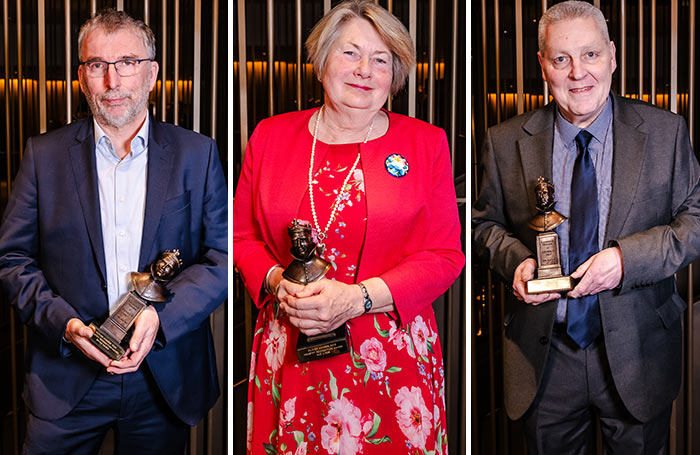 Olivier industry recognition award winners Bryan Raven, Sue Uings and Rupert Bielby. Photos: Danny Kaan
