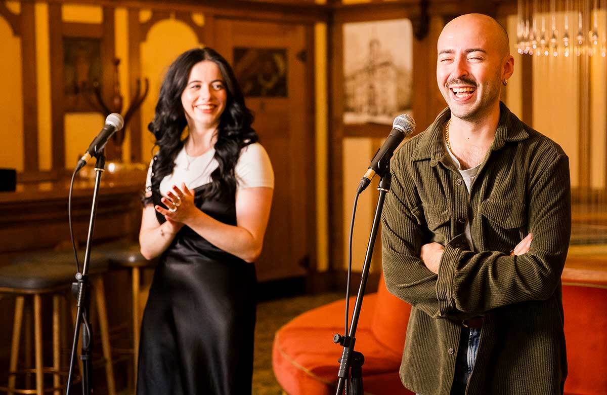 Aimée McQueen and Rob Madge performing for West End Introducing at the Victoria Palace Theatre. Photo: Clarissa Debenham