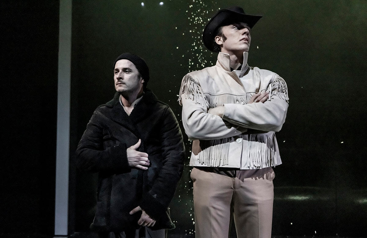 Max Bowden and Paul Jacob French in Midnight Cowboy at Southwark Playhouse Elephant, London. Photo: Pamela Raith
