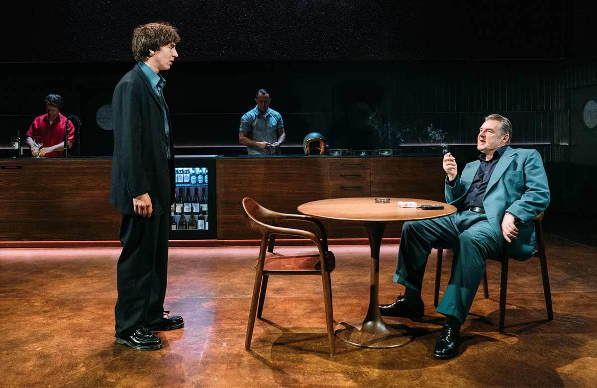 Alfie Allen, Kasper Hilton-Hille, Theo Barklem-Biggs and Brendan Coyle in Dealer's Choice at the Donmar Warehouse, London. Photo: Helen Murray