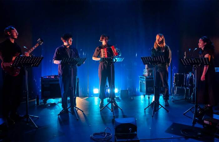 The cast of Container at the New Diorama Theatre, London. Photo: Tristram Kenton