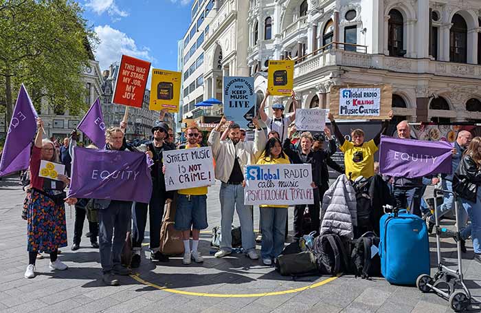 Musicians and street performers protesting against the busking ban in Leicester Square. Photo: Georgia Luckhurst Musicians and street performers protesting against the busking ban in Leicester Square. Photo: Georgia Luckhurst