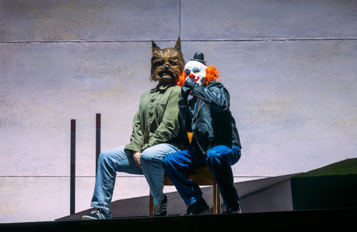 Finlay McKillop and Kyle Gardiner in Restless Natives: The Musical at Perth Theatre, Perth. Photo: Mihaela Bodlovic