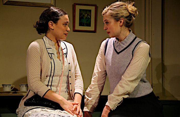 Lara Manela and Ayesha Ostler in The Inseparables at Finborough Theatre, London. Photo: AJ Halsey/Melanie Silva