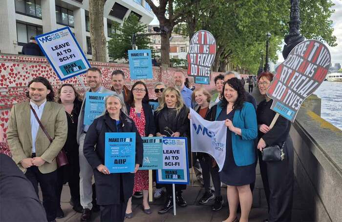 Creatives including members of the Writers&rsquo; Guild for Great Britain protesting outside parliament in support of MP Victoria Collins&rsquo; amendment to the Data (Use and Access) Bill. Photo by John Sailing.