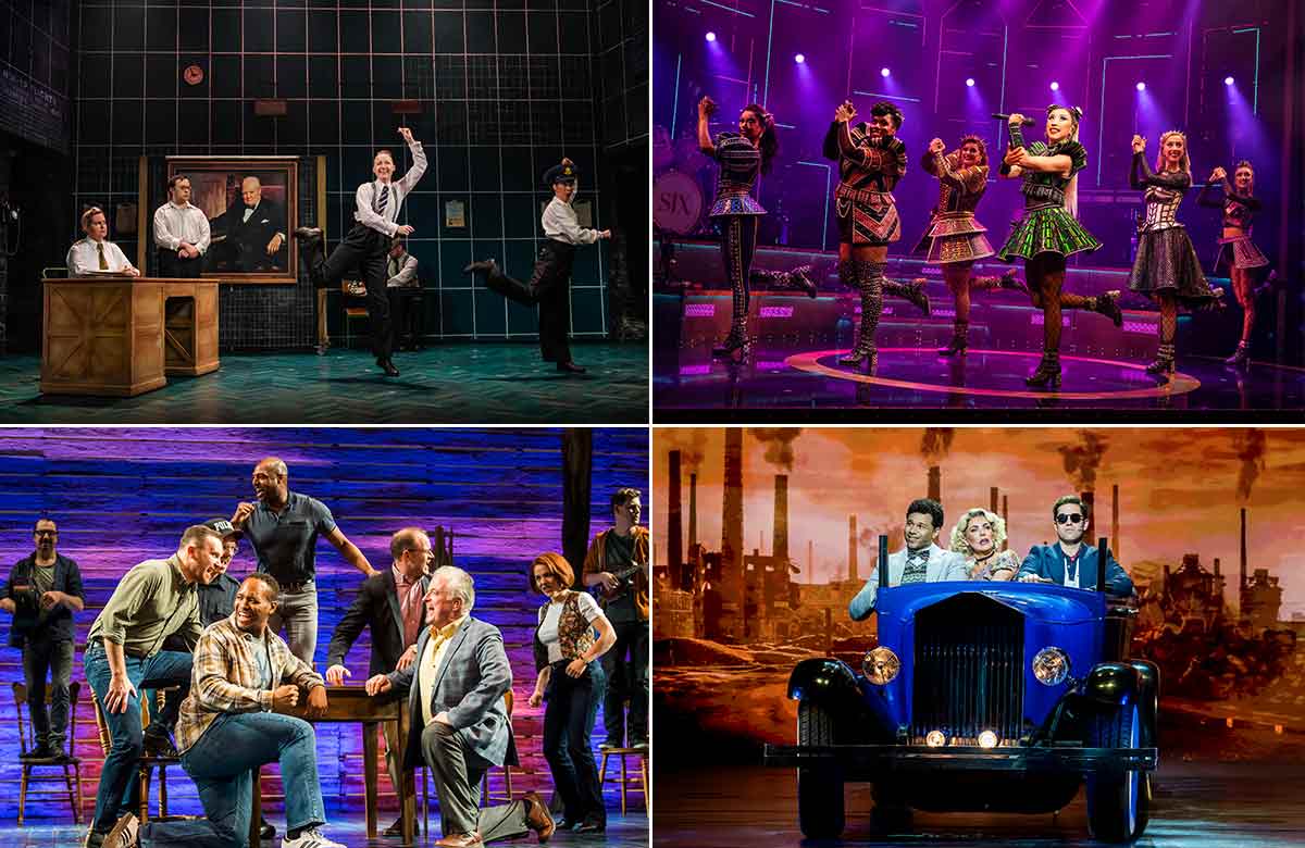 Clockwise from top left: Operation Mincemeat, Six, The Great Gatsby, Come from Away. Photos: Matt Crockett/Pamela Raith Photography/Tristram Kenton