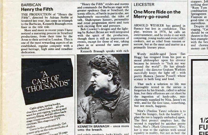 Clipping form The Stage edition of May 30, 1985