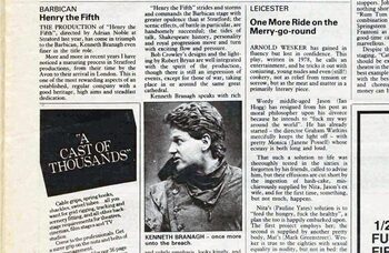 Kenneth Branagh in Henry V at the Barbican – 40 years ago in The Stage