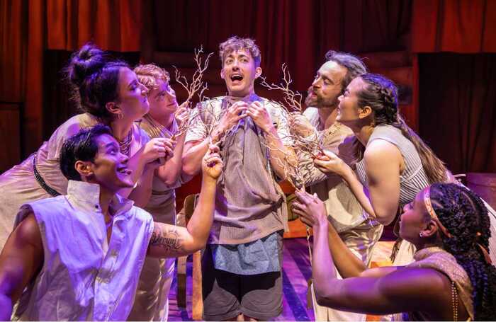 The cast of The Frogs at Southwark Playhouse Borough, London. Photo: Pamela Raith