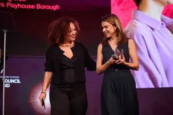 Sophie Drake, best director winner at The Stage Debut Awards 2024, with Lynette Linton