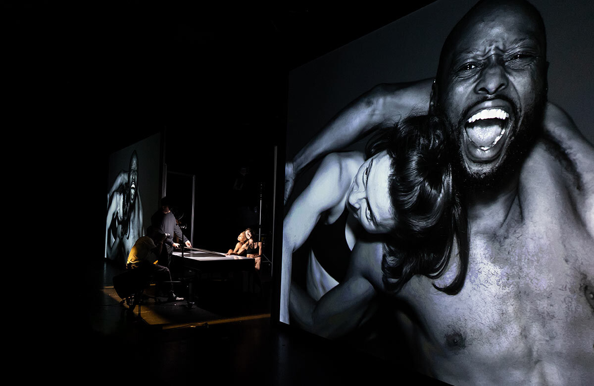 The cast of Benji Reid: Find Your Eyes at Sadler's Wells East, London. Photo:Oluwatosin Daniju