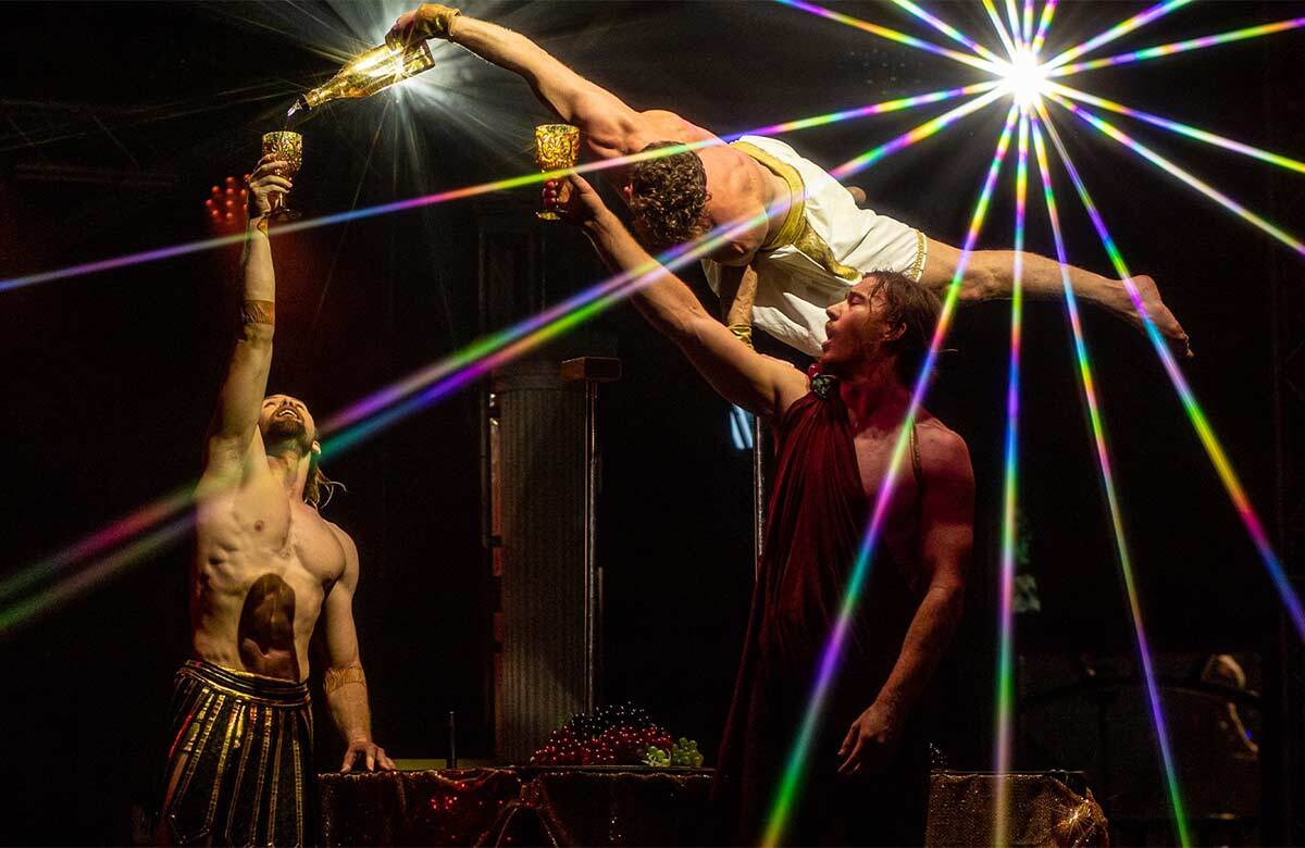 The company of Head First Acrobats: Godz at Peacock Theatre, Sadler&rsquo;s Wells, London. Photo: Beck Stone