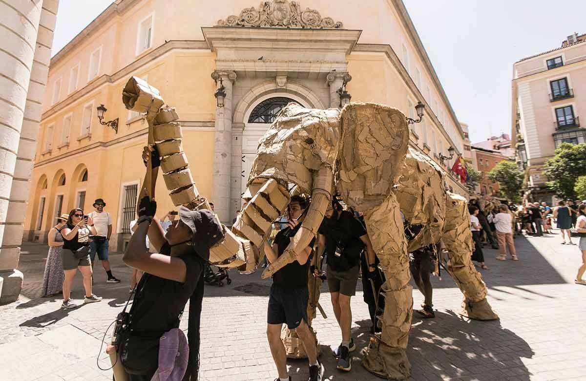 An elephant puppet from The Herds project makes its way through the streets of Madrid, Spain. Credit: Lukasz Michalak An elephant puppet from The Herds project makes its way through the streets of Madrid, Spain. Credit: Lukasz Michalak