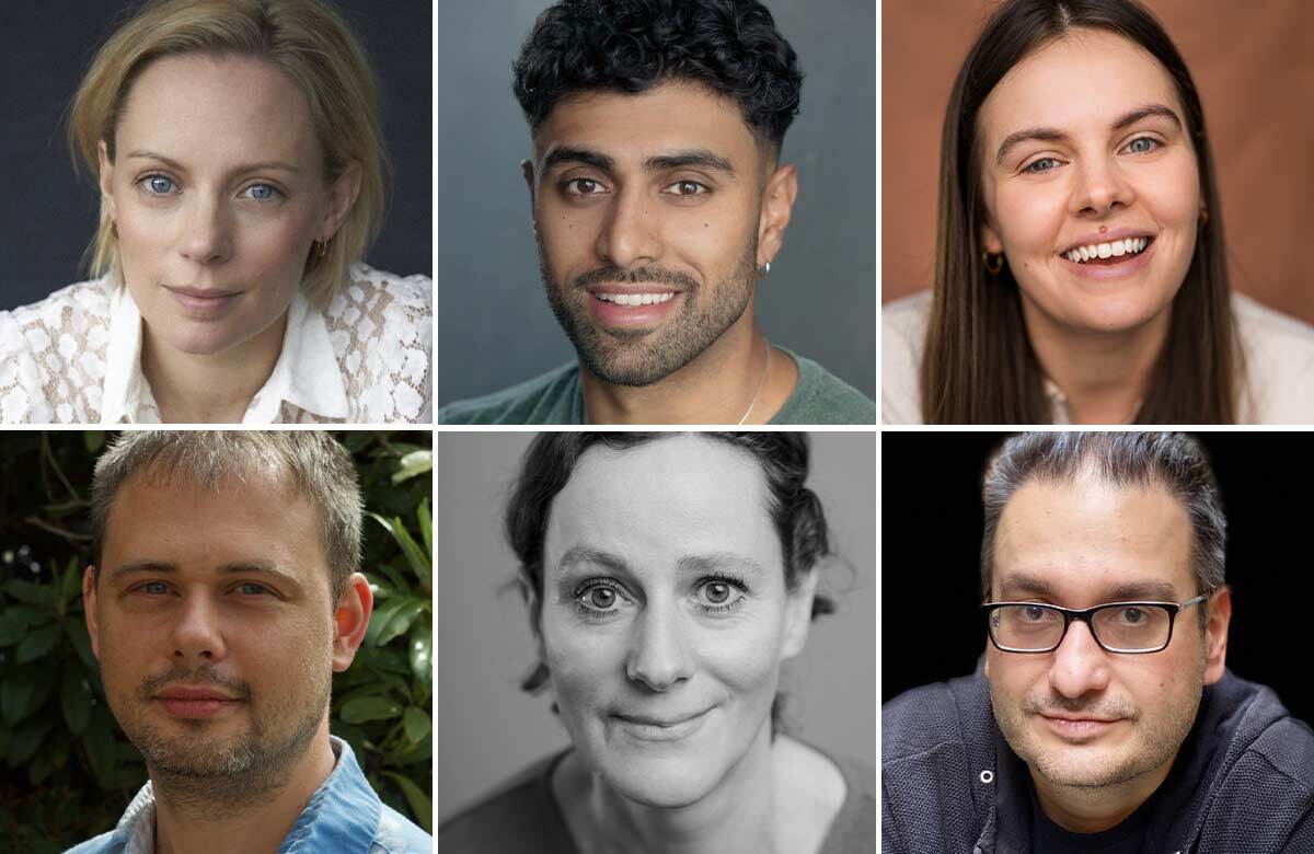 The 2025-26 Orange Tree Writers&rsquo; Collective (clockwise from top left): Lucy Phelps, Azan Ahmed, Martha Watson Allpress, Hassan Abdulrazzak, Catherine Dyson and Ben Weatherill