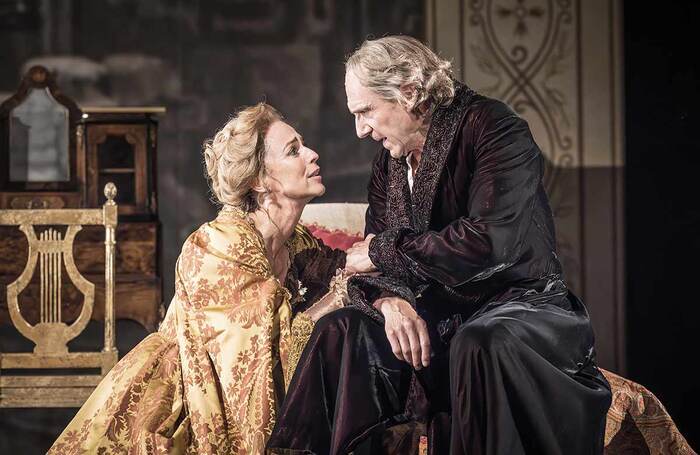 Miranda Raison and Ralph Fiennes in Grace Pervades at the Theatre Royal Bath. Photo: Marc Brenner