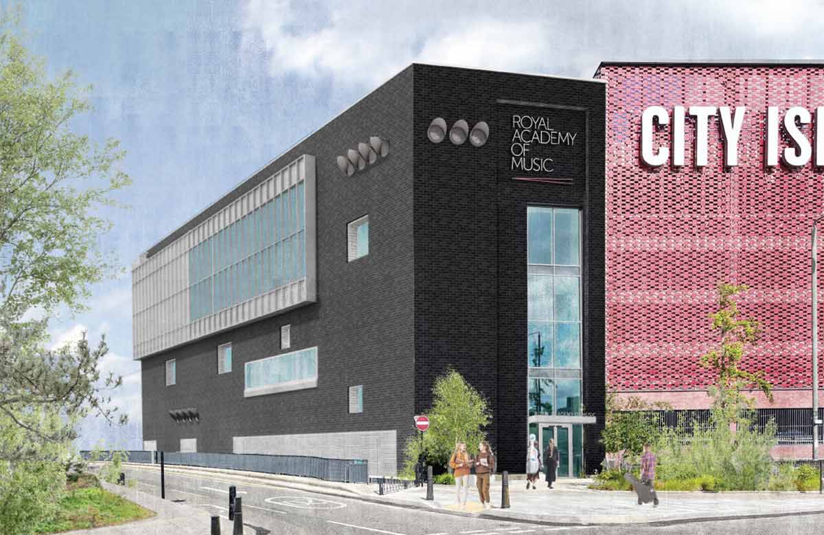 CGI image of the Royal Academy of Music's planned facility on London City Island. Photo: AOC Architecture CGI image of the Royal Academy of Music's planned facility on London City Island. Photo: AOC Architecture