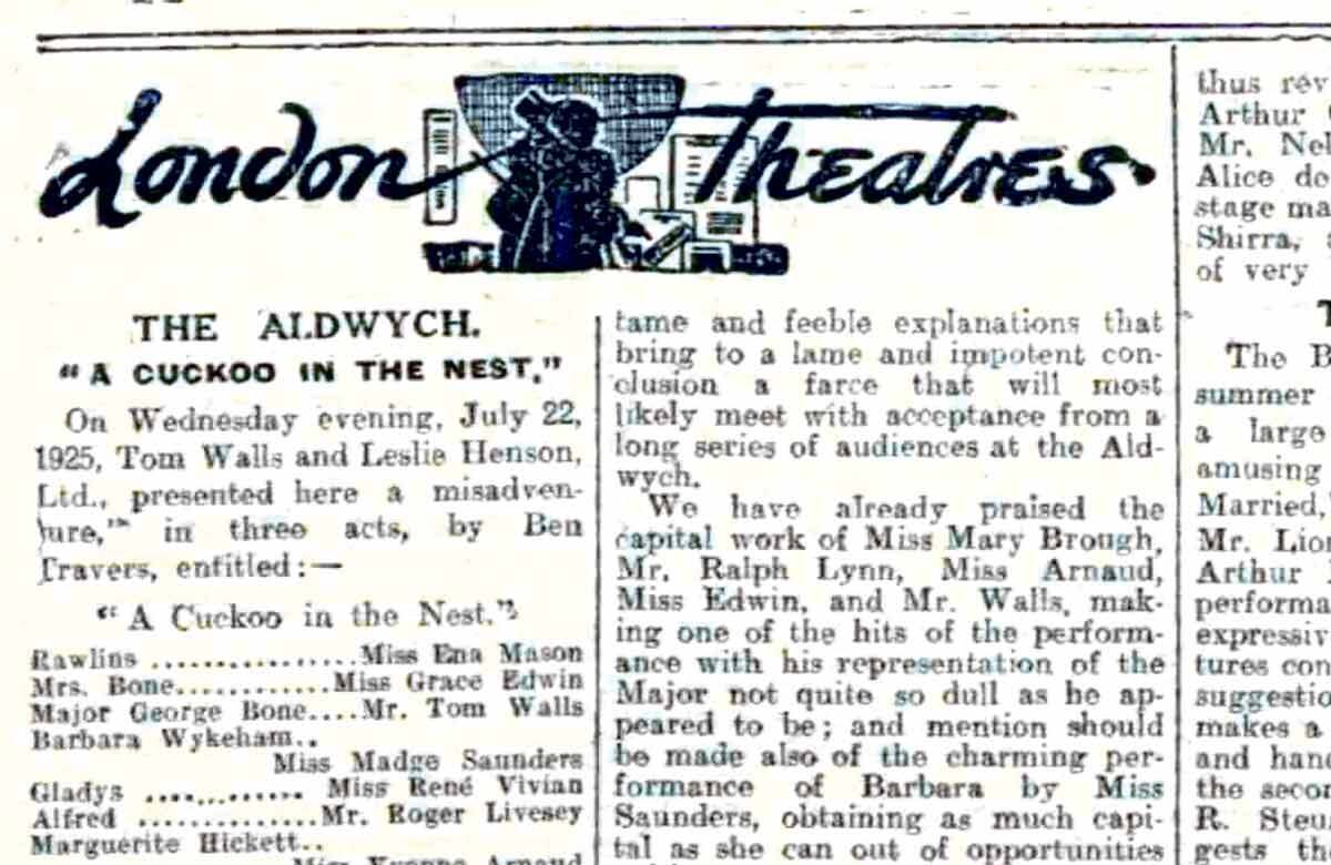 Clipping from the cover of The Stage, July 30, 1925