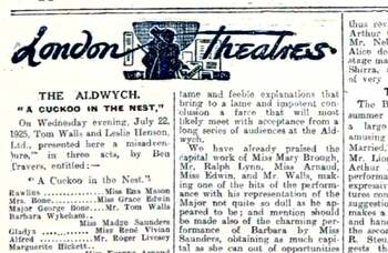 Cuckoo flies nest for London &ndash; 100 years ago in The Stage