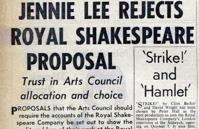 Clipping from The Stage edition of August 12, 1965