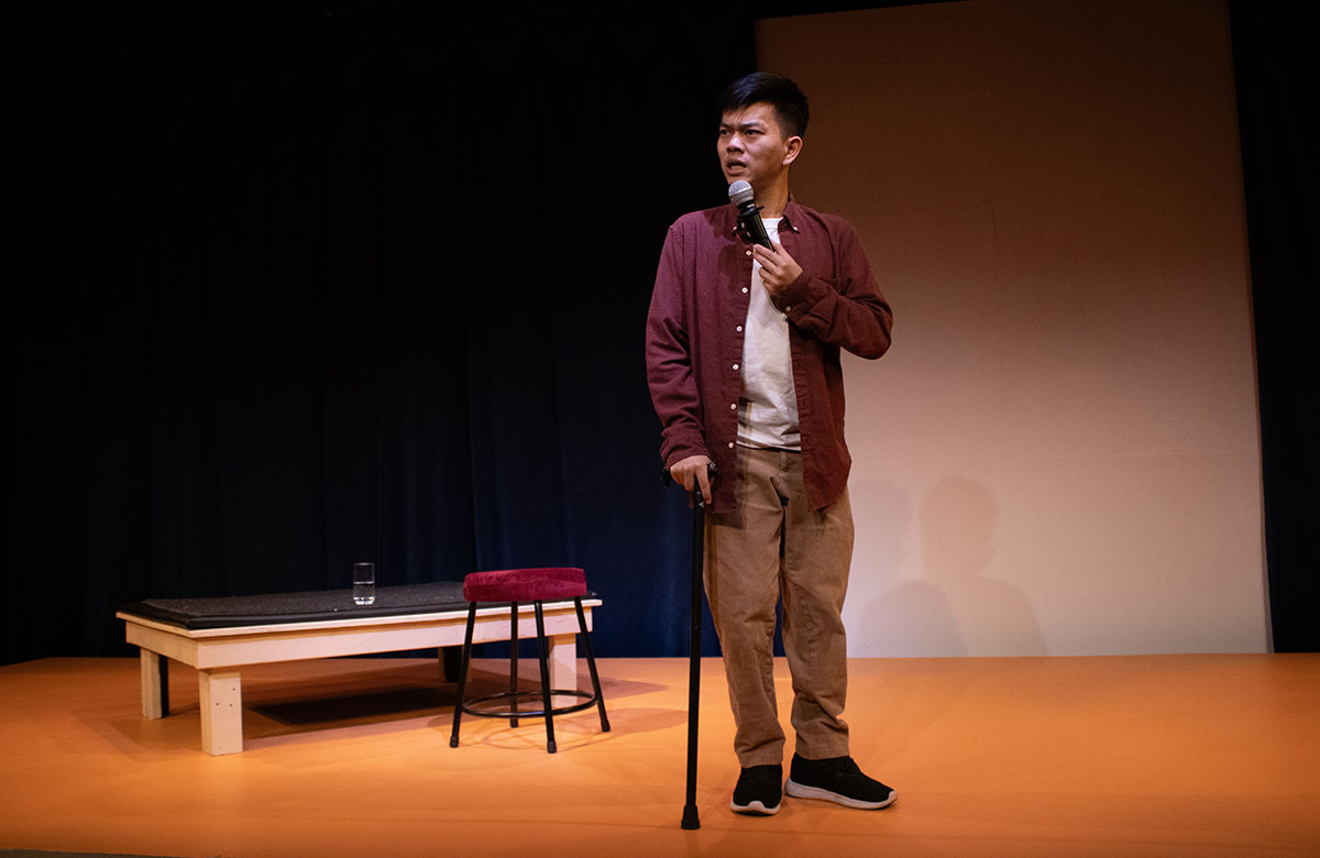 Aaron Pang in Falling at Pleasance Courtyard, Edinburgh. Photo: Kaelen Novak