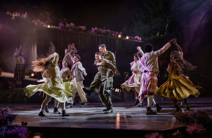 Louis Gaunt, Cavan Clarke and company in Brigadoon at Regent's Park Open Air Theatre, London. Photo: Mark Senior