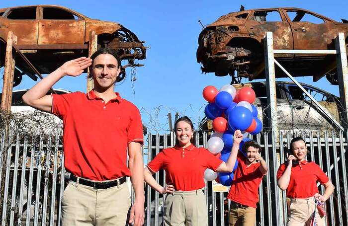 The cast of Terry&rsquo;s: An American Tragedy About Cars, Customers and Selling Cars to Customers at Pleasance Courtyard, Edinburgh