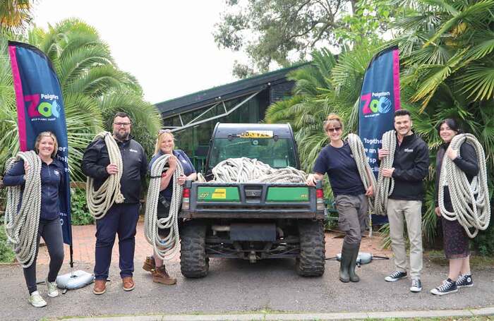 Paignton Zoo team with Princess Theatre’s retired fly ropes. Photo: Paignton Zoo Paignton Zoo team with Princess Theatre’s retired fly ropes. Photo: Paignton Zoo