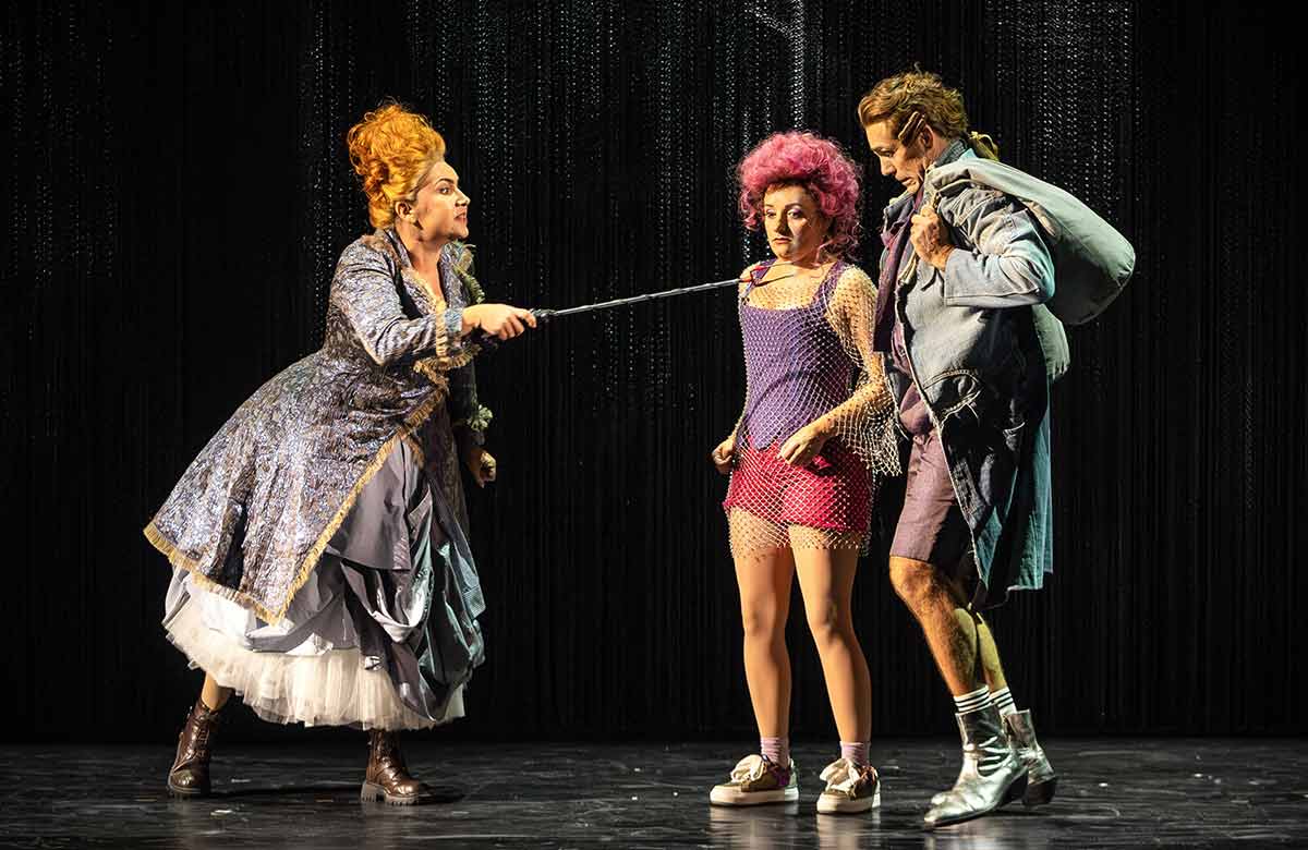 Amy J Payne, Soraya Mafi and Ed Lyon in Candide at the Wales Millennium Centre, Cardiff (2025). Photo: Craig Fuller
