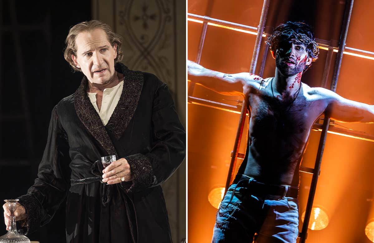 Ralph Fiennes in Grace Pervades at Theatre Royal Bath and Michael Kholwadia in Jesus Christ Superstar at the Watermill Theatre. Photo: Marc Brenner/Pamela Raith Photography