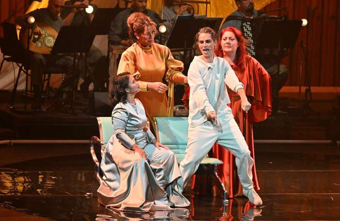Bernadeta Astari, Ghalia Benali, Nadia Amin and Dima Orsho in Oum &ndash; A Son's Quest for His Mother at the Barbican Hall, London. Photo: Mark Allan