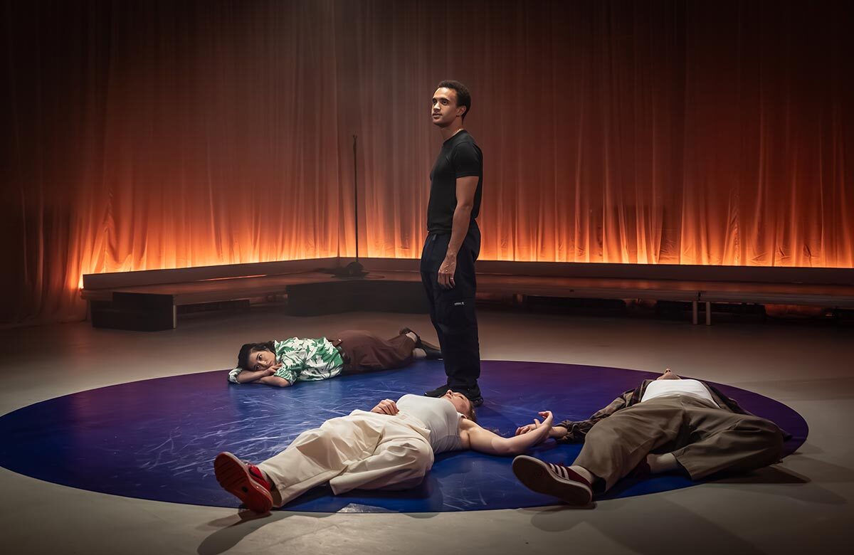 The cast of Scenes from the Climate Era at the Playground Theatre, London. Photo: Marc Brenner The cast of Scenes from the Climate Era at the Playground Theatre, London. Photo: Marc Brenner