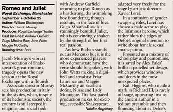 Andrew Garfield stars as Romeo – 20 years ago in The Stage