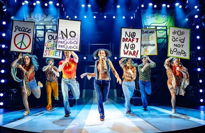 The cast of Get Down Tonight at Charing Cross Theatre, London. Photo: Danny Kaan