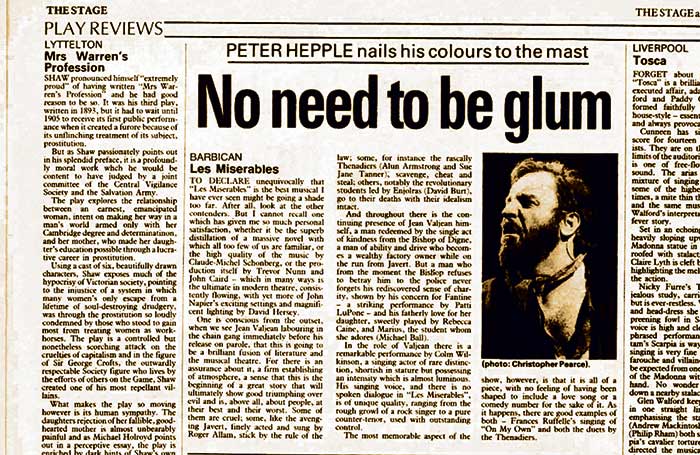 Les Misérables review from The Stage edition of October 17, 1985 Les Misérables review from The Stage edition of October 17, 1985