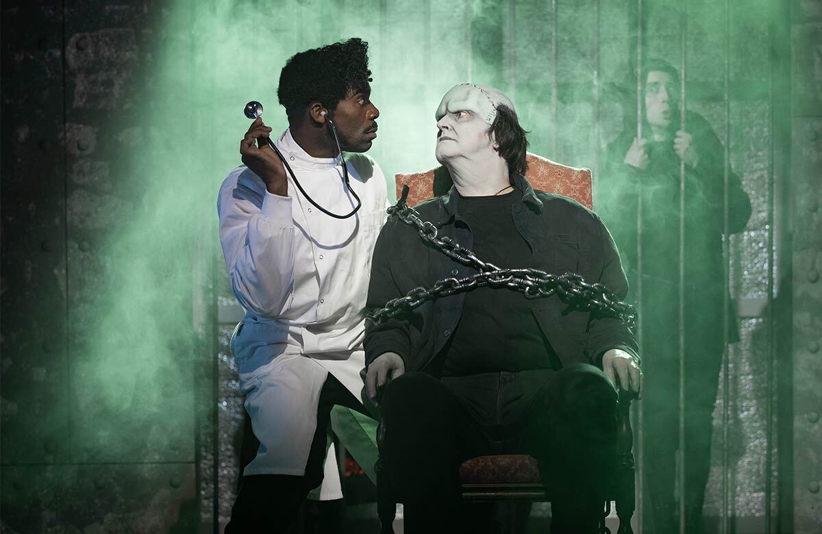 Ore Oduba and Pete Gallagher in Mel Brooks’ Young Frankenstein at the Hope Mill Theatre, Manchester. Photo: Mark Senior