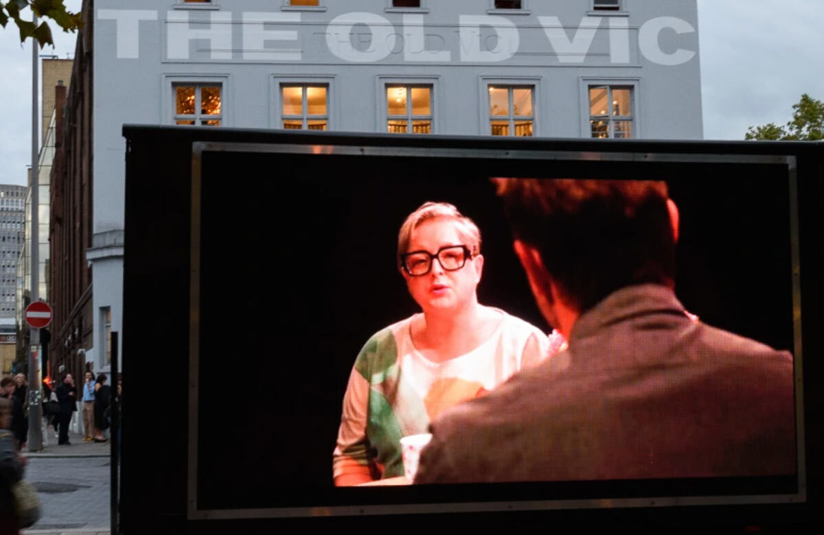 Siobh&aacute;n McSweeney in Tickets Are Now on Sale, screened outside London's Old Vic Theatre. Photo: Culture Unstained