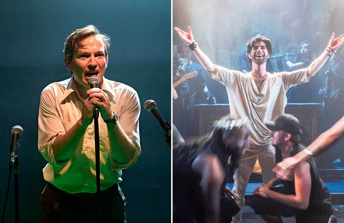 Jack Holden in Kenrex at Tanya Moiseiwitsch Playhouse, Sheffield/Michael Kholwadia in Jesus Christ Superstar at the Watermill Theatre. Photos: Manuel Harlan/Tristram Kenton